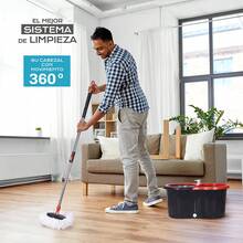 Trapeador Magico Mop Giratorio 360° con lmicrofibra absorbente, Mopa con exprimidor y cubeta para la limpieza del hogar, Sistema de limpieza de suelos giratorio para el hogar y la oficina. Súper absorbente, fuerte adsorción, limpia fácilmente polvo y manchas rebeldes. - Negro/Rojo - Ver 2