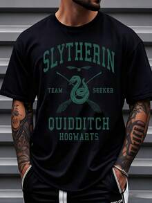 Warner Bros Slytherin Quidditch Team Seeker Hogwarts Harry Potter T-Shirt Unisex White Cotton Tee Shirt For Men Women Fans Magic Wizard Costume Party Gift,220g - màu đen - Xem 1