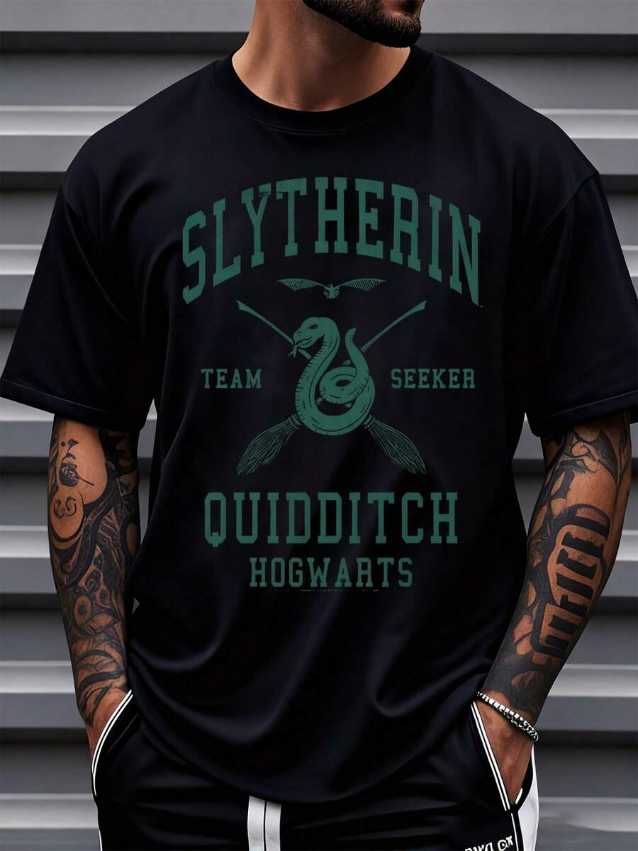 Warner Bros Slytherin Quidditch Team Seeker Hogwarts Harry Potter T-Shirt Unisex White Cotton Tee Shirt For Men Women Fans Magic Wizard Costume Party Gift,220g - màu đen - Xem 1