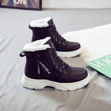 女士厚底保暖雪地靴，保暖内衬，百搭新款式，冬季 - 黑色 - 查看 2