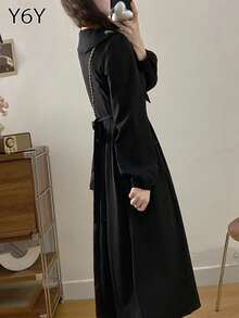 Y6Y 2025 Autumn/Winter Youthful Black Peter Pan Collar Slimming Black Dress For Women - Black - View 2
