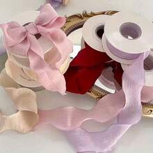 Pleated Fabric Ribbons, Elegant Soft Bowknot Decor Crafts Tie Bands, Handmade DIY Cake Flower Bouquet Floral Tulle Wavy Lace Trims - Multicolor - View 2