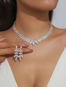 1 Set Shiny Rhinestone Necklace And Earrings Jewelry Set, Elegant Accessory For Women For Party And Daily Wear