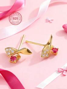 Artepollo 925 Sterling Silver Cubic Zirconia Butterfly Stud Earrings, 14K Gold Plated Rose Pink Cubic Zirconia Simple Earrings, Hypoallergenic, Fade Resistant, Lightweight, Daily Jewelry, Gift Box Packaging, Birthday Gift
