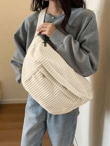 Large Capacity Fashion Striped Waist Bag, Corduroy Material, Multi-Pockendy For Outdoor, Travel, Gym, Business, Multifunctional Portable Storage Pouch