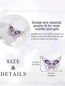 925 Sterling Silvery Butterfly Pendant Necklace, Suitable For Girls, Mothers, And Friends As Gifts - 紫色 - 查看 5