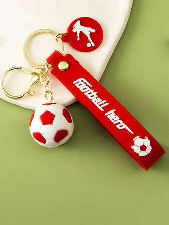 1pc Realistic Football Keychain, Acrylic Pendant Figurine Car Key Chain Souvenir Small Gift, Sports Soft Rubber Football Pendant Keyring, Fashionable Backpack Pendant