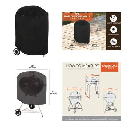 Round Outdoor Patio Charcoal Grill Cover 27 Inch Diameter 40 Inch Height Black