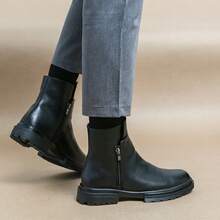 Mens Vintage Chelsea Boots Microfiber Leather With Side Zipper Square Toe Non Slip Thick Heel Durable Construction For Autumn Casual And Walking - màu đen - Xem 9