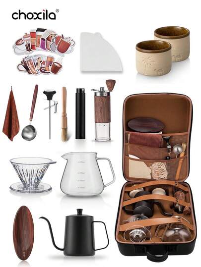 choxila 4/9/12/15pcs Travel Coffee Set, Portable Travel Coffee Set, Travel Coffee Utensil Set, Coffee Set With Storage Bag, Coffee Accessories, Manual Coffee Maker Set, Suitable For Home, Travel, Outdoor Activities, Camping