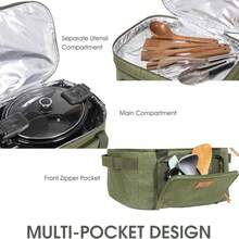 Double Layer Insulated Travel Carrier For 68 Quart Oval CrockPot With Support Pad And Adjustable Straps Top Zip Compartment And Front Pocket For Utensils Ideal For Outdoor Cooking Camping Picnics And Family Gatherings Green - 如圖 - 查看 3