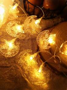 斋月装饰月亮和星星串灯，电池供电灯，适用于开斋节、伊斯兰节日、家居和房间装饰，非常适合斋月吉祥、开斋节、餐厅装饰、酒店装饰、卧室装饰、客厅装饰； - 暖色 - 查看 5