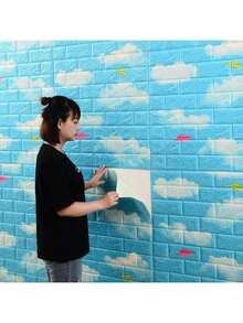 3D泡沫墙贴自粘墙纸，出租房装饰批发，防震软垫，防水