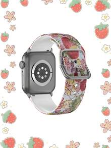 1 Stück Frühlings-Erdbeere Weicher Blumen Elastischer atmungsaktiver komfortabler Ersatz-Armband für Apple Watch 38mm 40mm 41mm 45mm 44mm 42mm 49mm, modischer lässiger Mehrfarbiger Silikon Uhrenarmband kompatibel mit Apple Watch Ultra Serie S11/S10/SE/9/8/7/6/5/4/3/2/1 Smartwatch Zubehör - Verschiedenfarbig - Übersicht 5
