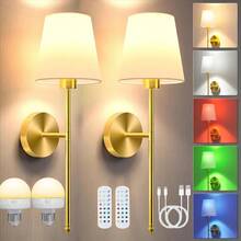 1/2 luminárias de parede recarregáveis com controle remoto (inclui lâmpada RGB recarregável), luminária de cabeceira, luminária de teto, luz de fada, luminária decorativa, luz noturna, luminária de teto - luminária de parede com 15 cores reguláveis, adequada para iluminação de quarto, sala de estar, corredor, banheiro, cozinha e closet, decoração de Natal para casa (1800mAh) - Multicolorido - Ver 2