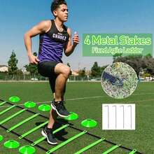 Pro Speed & Agility Training Set Includes 12 Rung 20ft Adjustable Agility Ladder With Carrying Bag, 12 Disc Cones, 4 Steel Stakes, 1 Resistance Parachute, Use Equipment To Improve Footwork Any Sport - Multicolor - View 7