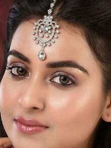 1 件新品金色水钻传统头链头饰，欧美奢华女士额头头链首饰，金色头饰