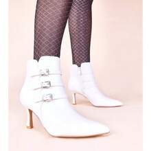Pointed Toe Kitten Heel Ankle Boots For Daily Wear - White - View 3