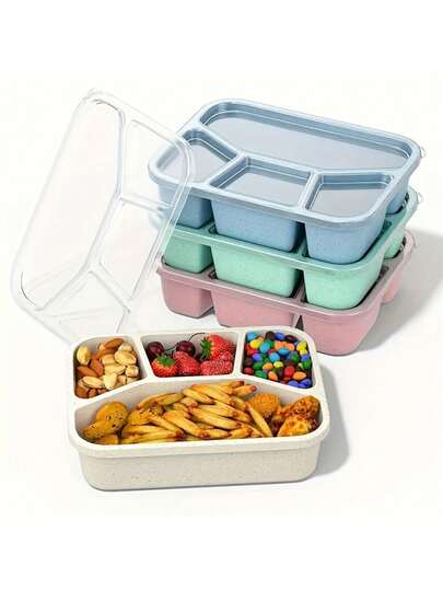 Leak-Proof 4-Compartment Bento Lunch Box - Reusable, Microwave/Freezer/Dishwasher Food Storage Container With Lid For Restaurants - Plastic - Ideal For Work, School, And Picnics - Great Gift For Foodies & Busy Professionals