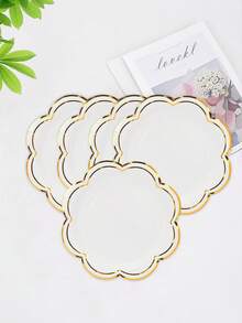 10pcs/20pcs/50pcs White And Golden Party Plates Gold Foil Scalloped Dessert Paper Plate 7inch Scalloped Edge Disposable Cake Plates For Tea Party Birthday Bridal Baby Shower Wedding Party Supplies - White - View 5
