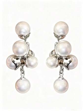 1 Pair Fashionable Grape Cluster Zinc Alloy Shiny Pearl Resin Earrings, Suitable For Women's Daily Wear