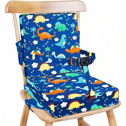 Chair Increasing Cushion Dismountable Portable Washable Baby Toddler Infant Harness Toddler Booster Dining Highchair Seat Pad On The Go Seat Highten Pad Travel Storage Chair With Adjustable Buckle Strap With Backrest Dinosaur (With Backrest Dinosaur)