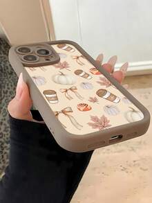 Funda para móvil con temática otoñal, diseñada con tazas de café y calabazas, compatible con  17,  16,  16 ProMax,  15,  15 ProMax,  14,  13,  12 y  11 Pro. Fabricada en TPU, ofrece protección a prueba de golpes. Perfecta para familiares, amigos, niños, cumpleaños, reuniones de otoño, noches acogedoras y celebraciones de Halloween. - Marrón - Ver 3
