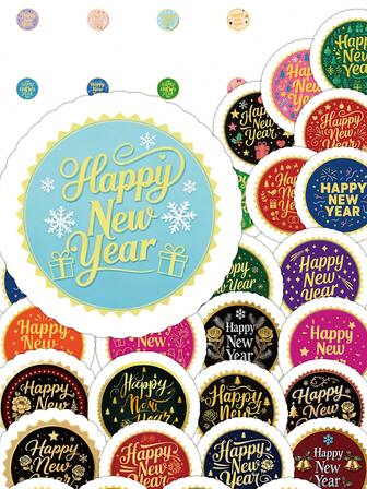 Lot de 70 autocollants festifs << Bonne Année », stickers colorés pour téléphone, métal et trousse, décoration élégante pour les fêtes de fin d'année.