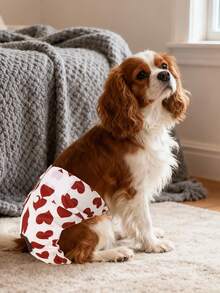 1pc Red Heart Pattern Washable Puppy Diaper, Available In Small, Medium And Large Sizes. Reusable, Suitable For Estrus Puppies. - Multicolor - View 9