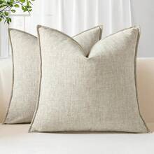 1pc Beige Chenille Textured Farmhouse Style Sofa Throw Pillow Cover (Pillow Insert Not Included), Modern Chenille Material Home Decor Couch Cushion Cover For Living Room, Balcony, Bedroom, Dining Room, Suitable For All Seasons, Decorative Pillow Case - Beige - View 1