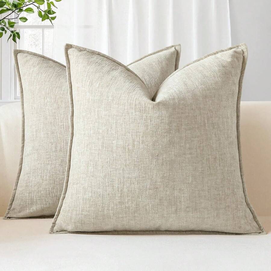 1pc Beige Chenille Textured Farmhouse Style Sofa Throw Pillow Cover (Pillow Insert Not Included), Modern Chenille Material Home Decor Couch Cushion Cover For Living Room, Balcony, Bedroom, Dining Room, Suitable For All Seasons, Decorative Pillow Case - Beige - View 1