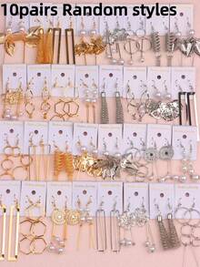 10 pièces/paquet Pendentifs d'oreilles élégants en métal en forme de feuille, cœur, papillon. Convient pour les bijoux pour femmes, cadeau pour les amis - 10 paires de boucles d'oreilles pendantes géométriques en perles de printemps - Voir 30
