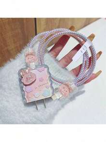 玫瑰、蝴蝶/星星/心形/环氧树脂保护壳，兼容苹果18-20W充电器，防止损坏 - 108滴膠蝴蝶-鐳粉-粉 - 查看 6