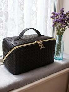 1个女士奢华高端化妆包，防水PU皮革洗漱包，便携式化妆品收纳包，大容量旅行配件包，大容量便携式旅行化妆包，时尚眼镜收纳袋，情人节、伴娘、旅行必备的理想礼物 - 彩色 - 查看 9