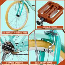 24/26-Inch Women's City Bicycle With Front Basket | Comfort Seat, Dual Brakes & Anti-Slip Tires - Perfect For Urban, Beach & Park Rides - 綠色 - 查看 5