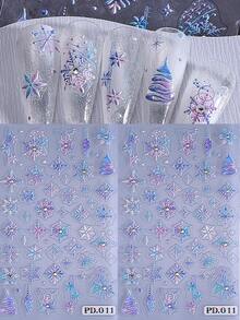 2 Stücke Farbverlauf Schneeflocken 5D Prägung Nagelkunst Aufkleber Winter Schnee Stern Weihnachtsbaum Dekor mit Kristall Strass Elegante bunte Nageldesigns für Acrylnägel Selbstklebende Maniküre Dekoration Nägel - Verschiedenfarbig - Übersicht 8