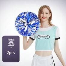 2pcs/Set Colorful Cheerleading Pom Poms, Thick & Dense, Clip-On Style, Suitable For Cheerleading Performances, Parties, Competitions And Dance Events - Multicolor - View 2