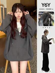 Y6Y 2025 New Autumn Casual Zip-Up Hoodie Jacket For Women - Dark Grey - View 8