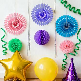 Juego de 6 piezas de decoración de abanicos colgantes, accesorios de decoración de guirnalda de papel redonda para cumpleaños, bodas y eventos de graduación