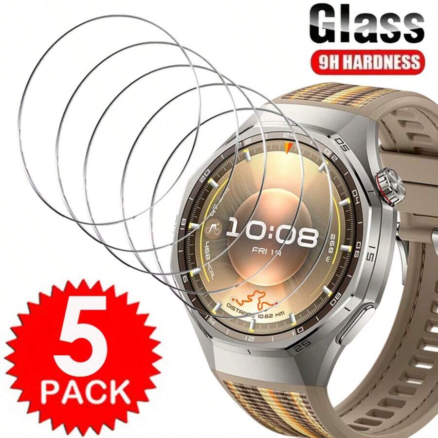 5入組 HD透明鋼化玻璃螢幕保護貼，適用於 Watch GT 6 5 4 3 Pro，防刮玻璃螢幕膜，GT6 GT5 GT4 GT3 Pro 錶殼尺寸 41mm 42mm 46mm，玻璃螢幕保護膜，生日/情人節/男友/女友禮物