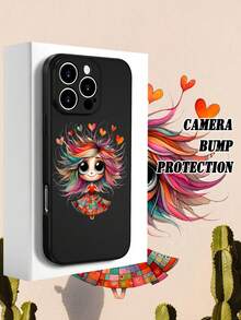 1PC Funda de teléfono TPU con diseño de chica con cabello multicolor y corazones flotantes, estilo artístico y soñador, combinación de fantasía y colorido moderno, protección para lente, resistente a caídas, textura mate suave, ideal para mujeres, amantes del arte y personas que buscan un toque único, regalo especial, compatible con iPhone16/15/14/13/12/11/XS/XR/X/PLUS/PRO/PROMAX, compatible con Galaxy A21/A24/A25/A32/A34/A35/A54/A55, Galaxy S20/S21/S22/S23/S24 Ultra, agarre cómodo, regalo de temporada para amigos, novia, novio, familia - Negro - Ver 4