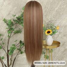 13X4 Pink & Brown Lace Front Wigs Pre Plucked Soft Free Part Long Straight Wigs Glueless Pink Skunk Stripe Wig Wear And Go Wig Heat Resistant Fiber Hair Synthetic Lace Front Wigs For Fashion Women For Daily Christmas Party Cosplay Use - 挑染金色 - 查看 9