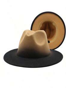 JEWELRYWE Two-Tone Fedora Hats For Men And Women, Gradient Classic Felt Panama Hat - A - Xem 6