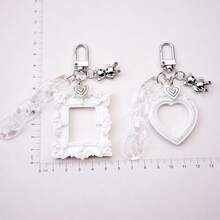 Embossed Heart-Shaped Photo Frame Keychain, Cute Pendant, Can Hold Photos, Gift, Earphone Keychain, Valentine's Day Gift, Valentine's Day Party Item, Couple's Item, Valentine's Day, Holiday Gift, Party Supplies. - Multicolor - View 3