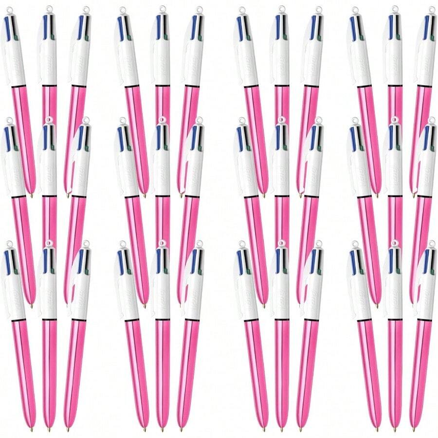 Bolígrafo de 4 colores BIC Shine - Body rosa, tinta multicolor, retráctil, escritura suave, recargable, punta media, 4 en 1 para escuela, oficina, estudio, diario y organización - Multicolor - Ver 1