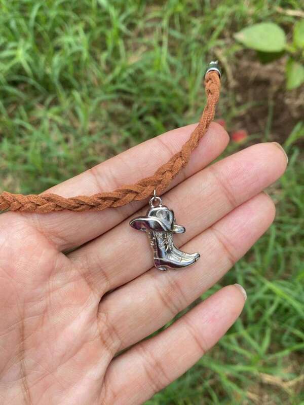 Pulseira country trançada pingente bota
