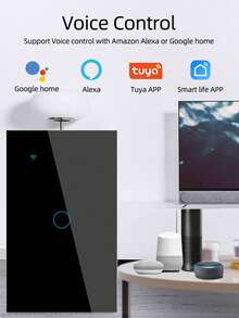 Voice Control Smart Light Switch - Works With Alexa Via Tuya Smart Life - US Standard Wall Touch Switch 1/2/3/4 Gang Neutral Wire Required For Smart Home - Black - View 2