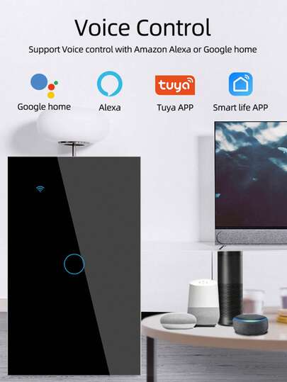 Voice Control Smart Light Switch - Works With Alexa Via Tuya Smart Life - US Standard Wall Touch Switch 1/2/3/4 Gang Neutral Wire Required For Smart Home