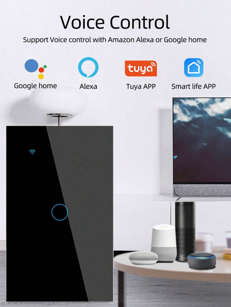 Voice Control Smart Light Switch - Works With Alexa Via Tuya Smart Life - US Standard Wall Touch Switch 1/2/3/4 Gang Neutral Wire Required For Smart Home