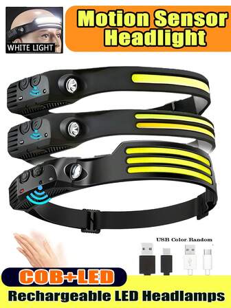 USB Rechargeable LED Sensor Headlamp, Headlight Head Work Light, Waterproof Headlamp For Fishing Camping Lantern